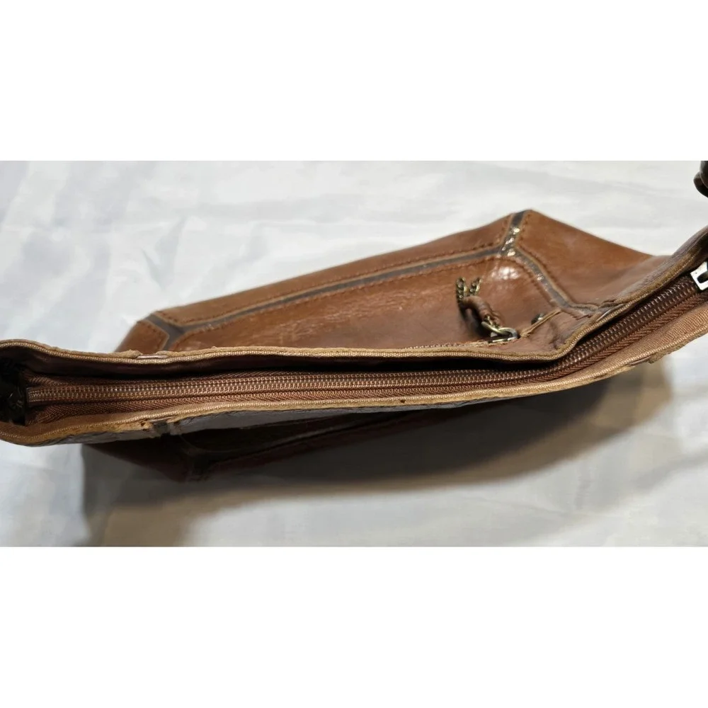The Sak Leather Hobo Handbag Braided Strap Bronze Metallic Accent Pockets Zip - Picture 7 of 11